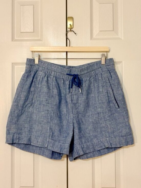 Athleta Pants - Athleta Linen Shorts Blue Chambray Size 12 EUC